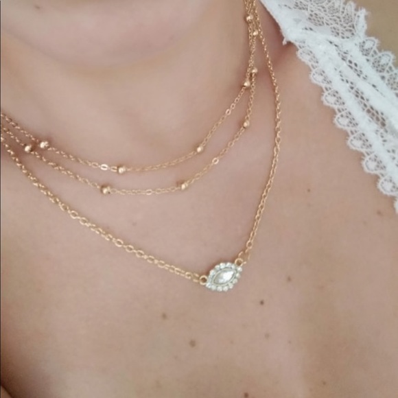 • Nadine • Crystal Micro Bead Layered Necklace - Picture 3 of 4